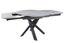 Load image into Gallery viewer, 47" Ceramic And Metal Self-Storing Leaf Cross Leg Base Oval Extendable Dining Table - Gray / White
