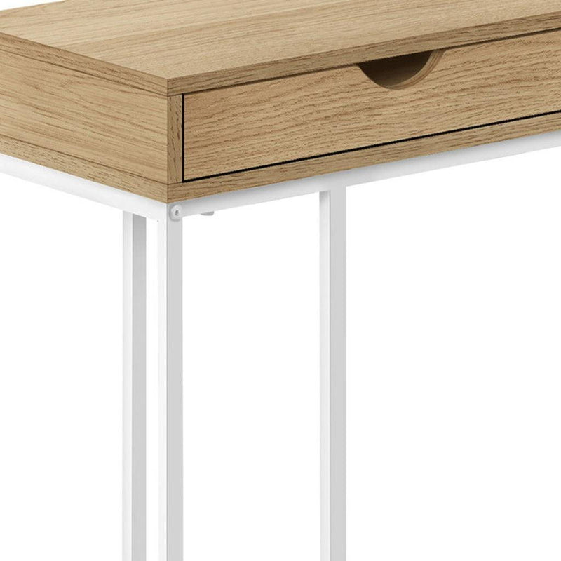 Laminate And Iron End Table With Drawer - Natural And White