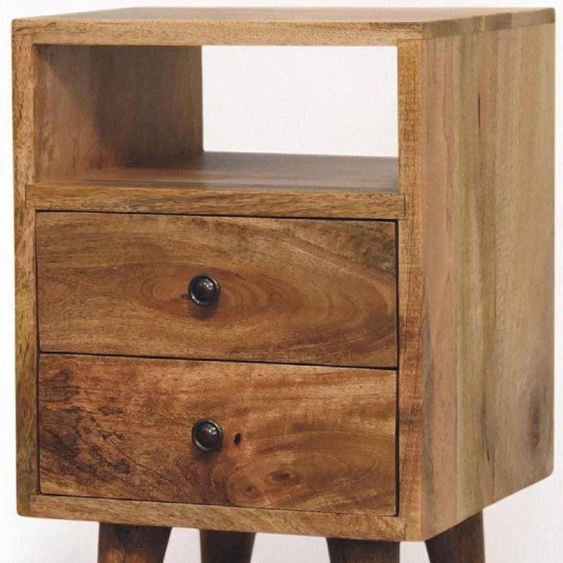 20" Solid Wood Two Drawer Nightstand For Bedroom - Oak