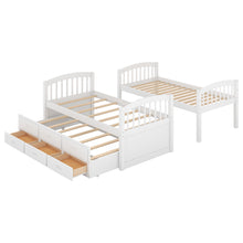 Load image into Gallery viewer, Twin over Twin Wood Bunk Bed with Trundle and Drawers,White
