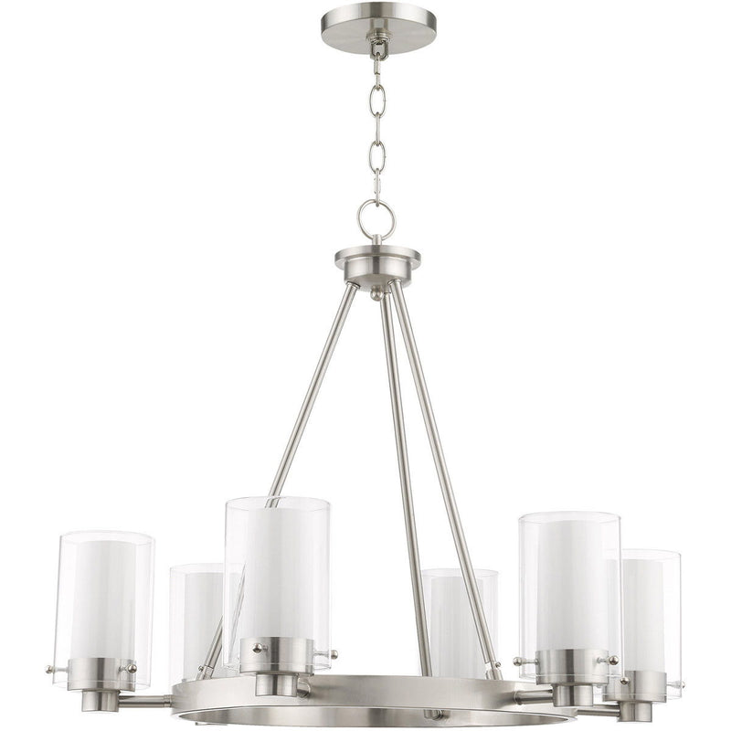 22'' Six Light Dimmable Chandelier With Shades - Nickel