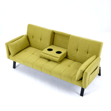 Load image into Gallery viewer, Sofa Bed With Foldable Design And Cup Holder - Green
