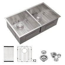 Load image into Gallery viewer, 16 Gauge Undermount Double Bowl Kitchen Sink With 9" Deep Bowls - Brushed Nickel
