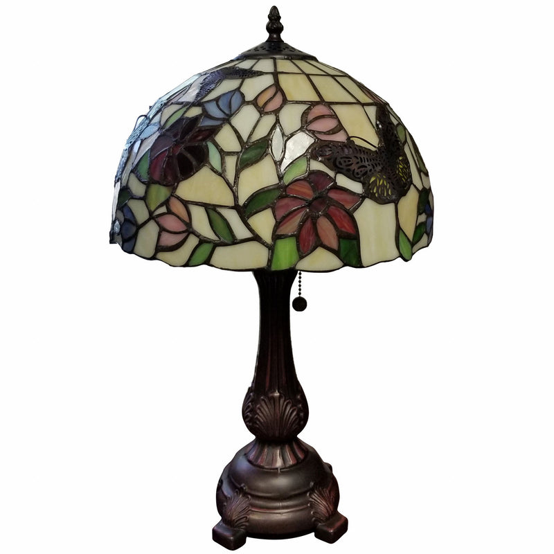 Metal Candlestick Table Lamp With Red And Black Dome Shade - Dark Brown