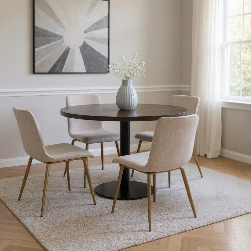 Upholstered Fabric Dining Side Chairs (Set of 4) - Beige / Gold