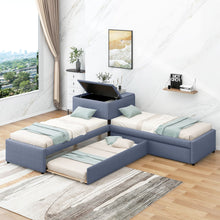 Load image into Gallery viewer, L Shaped Upholstered Platform Bed With Trundle And 2 Drawers Linked With Built In Desk
