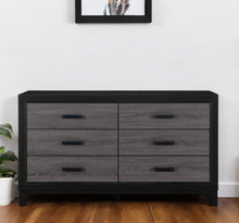 Load image into Gallery viewer, 58" Wood Six Drawer Double Dresser - Black And Gray
