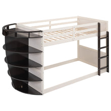 Load image into Gallery viewer, Twin over Twin Boat-Like Shape Bunk Bed with Storage Shelves, Cream+Espresso
