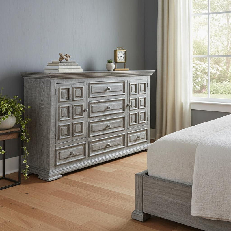 Solid Wood 6 Drawer Triple Dresser - Gray