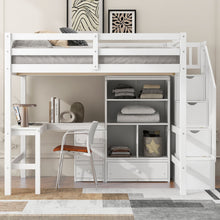 Load image into Gallery viewer, Loft Bed &amp; L Shaped Desk, Drawers, Cabinet, And Storage Staircase
