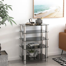 Load image into Gallery viewer, 5 Tier Tempered Glass Side Table, Stainless Steel Frame End Table For Living Room, Bedroom - Black
