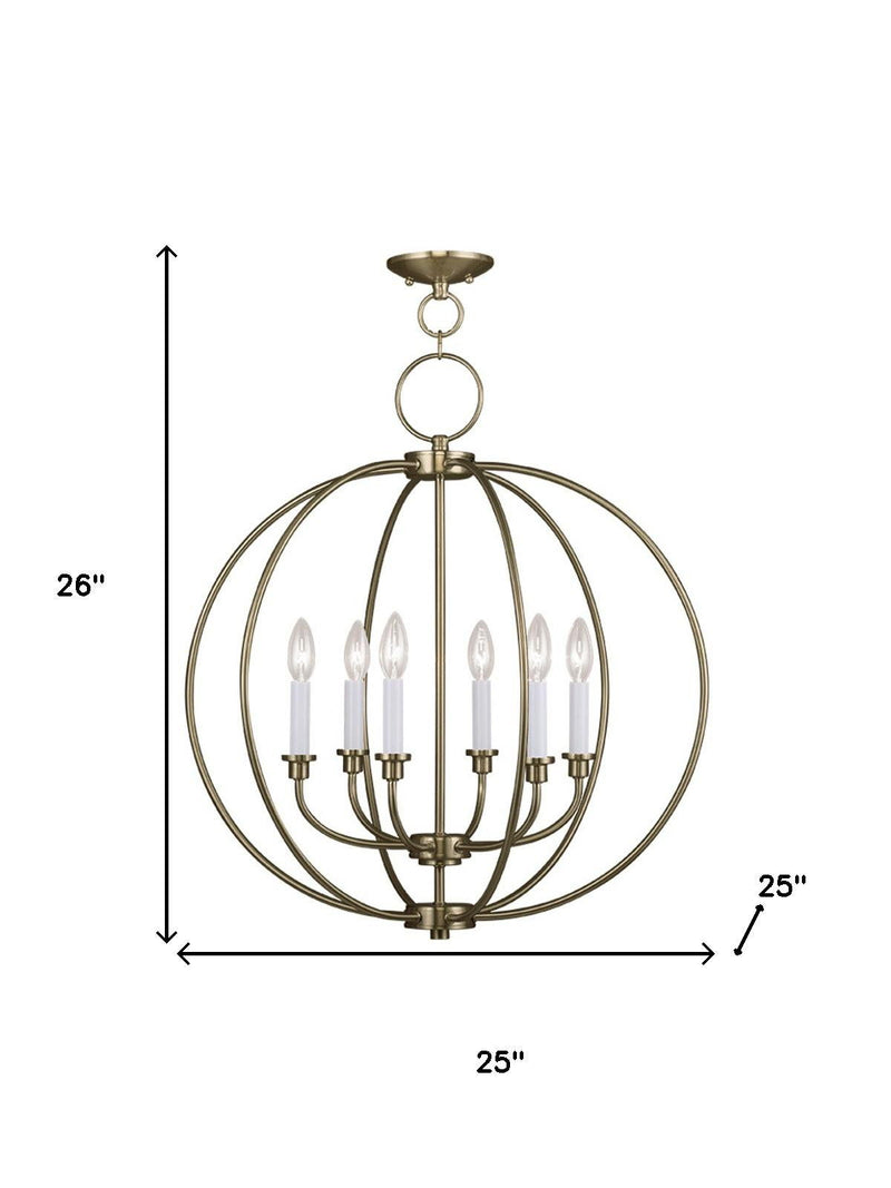 Six Light Metal Dimmable Chandelier With Shades - Brass