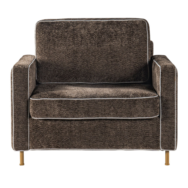 Accent Chair Upholstered Single Sofa With Square Arms, Sewn Pillow Back For Living Room