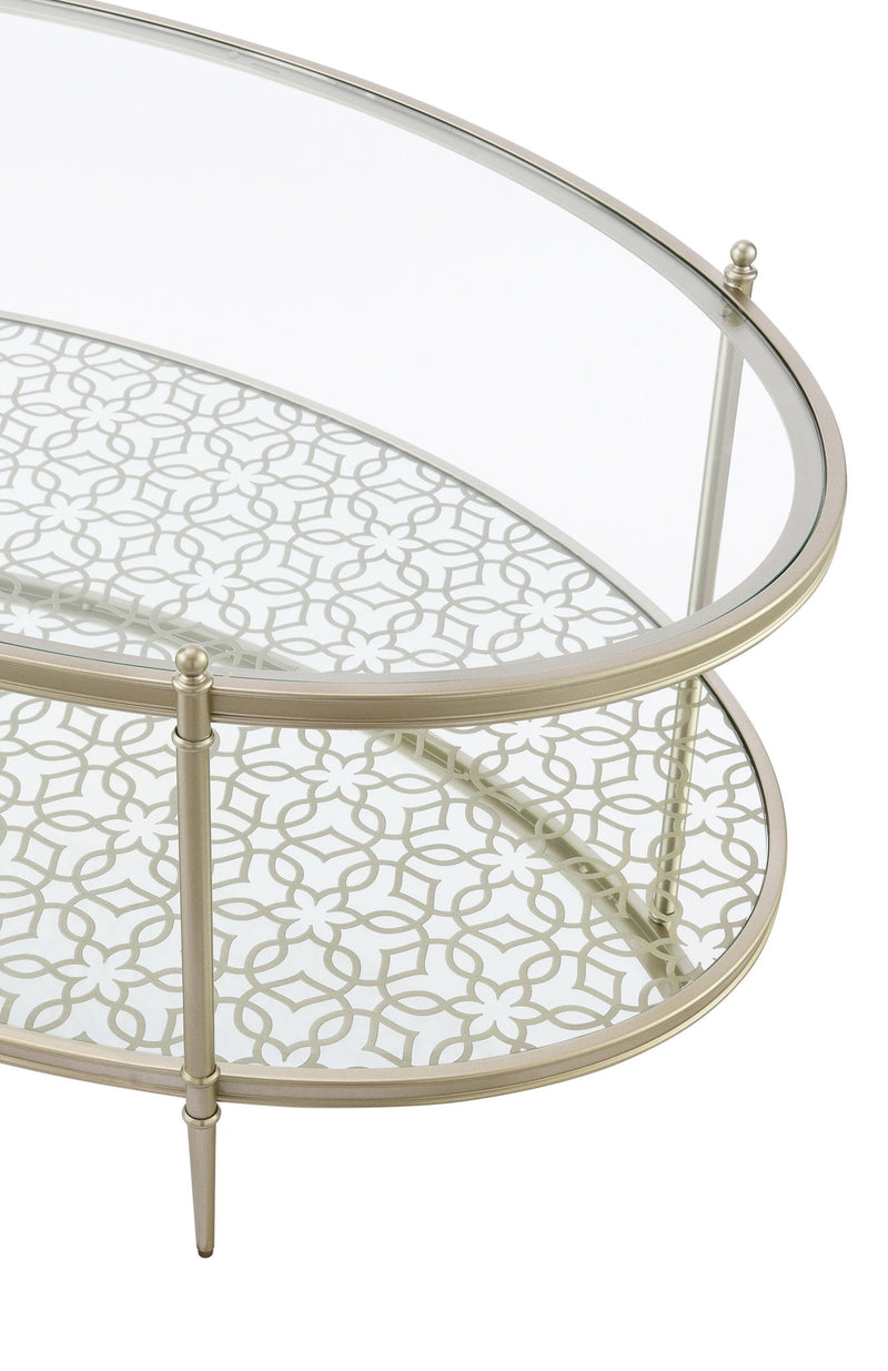 Glass Steel Oval Coffee Table - Clear / Champagne