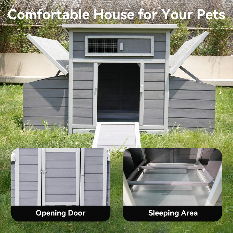 Chicken Coop, Large Outdoor Hen House With Run And Nesting Box Poultry Cage, Rabbit Hutch - Gray
