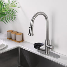 Load image into Gallery viewer, 3 In 1 Kitchen Faucet With Press Type Glass Rinser, High Arc Pull Down Sprayer
