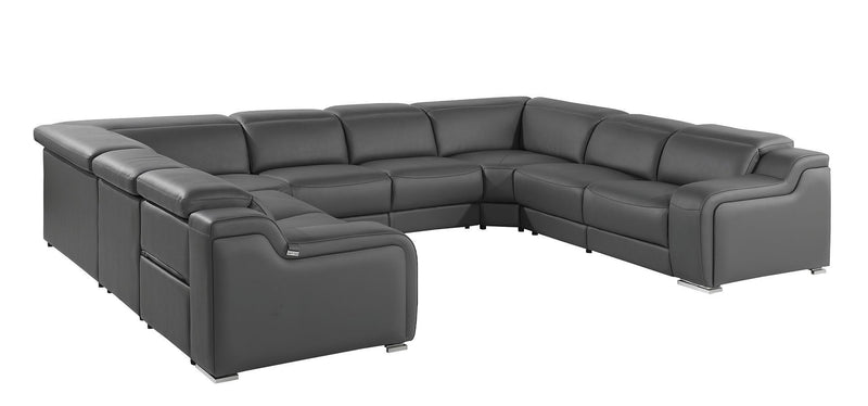 Leather Power Reclining U-Shaped Eight Piece Corner Sectional With Console - Dark Gray