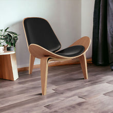 Load image into Gallery viewer, Faux Leather Lounge Chair - Black And Wood Brown
