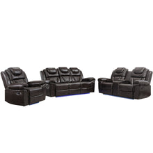 Load image into Gallery viewer, 3 Pieces Recliner Sofa Sets Home Theater Seating Manual Recliner Chair With Center Console And LED Light Strip For Living Room
