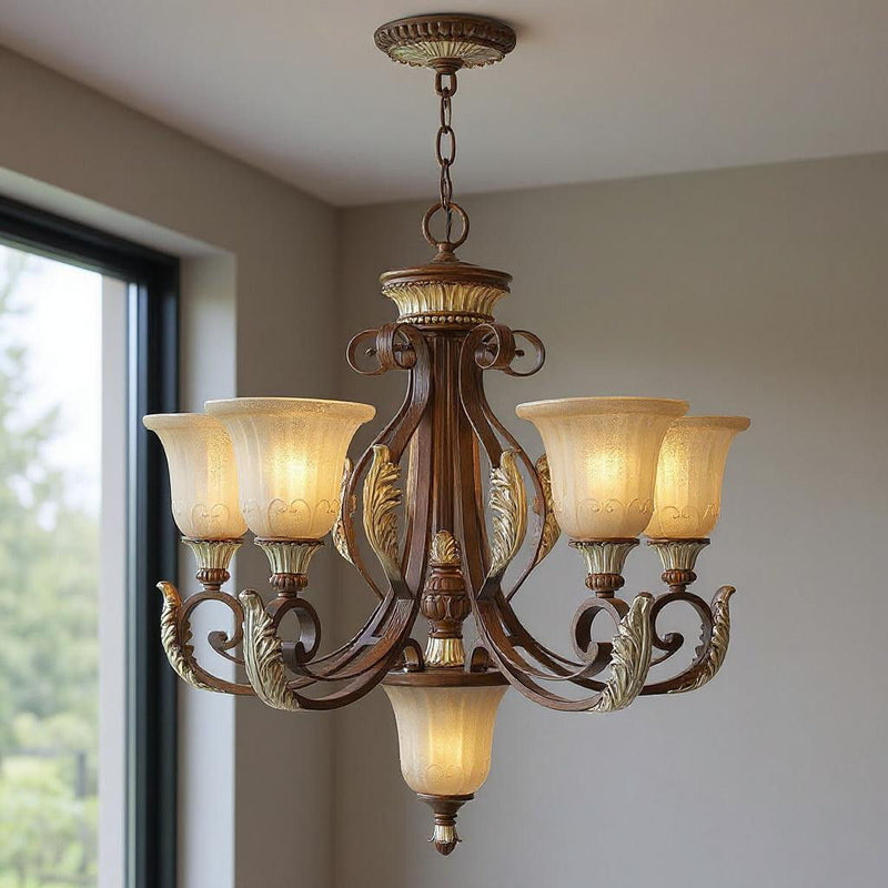 28" Six Light Dimmable Chandelier With Shades - Bronze