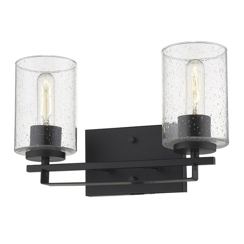 Metal And Textured Glass Two Light Wall Sconce - Black