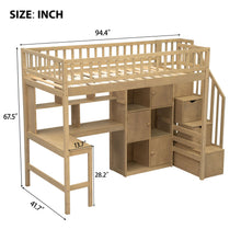 Load image into Gallery viewer, Loft Bed With Built In L Shaped Desk, LED Lights, Storage Shelves, Cabinets, And Staircase
