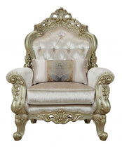Load image into Gallery viewer, Fabric Damask Tufted Arm Chair And Toss Pillow - Cream And Antiqued White
