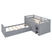 Load image into Gallery viewer, Loft Platform Bed With 7 Drawers And Full Guardrails, Modern L Shaped Space Savin
