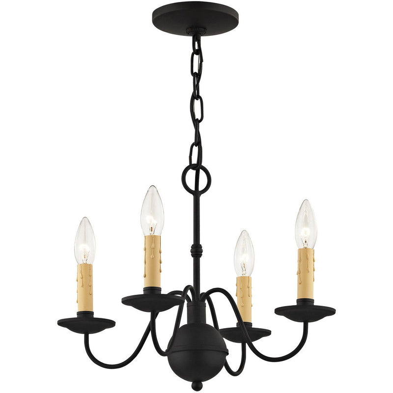 Four Light Metal Dimmable Chandelier With Shades - Black