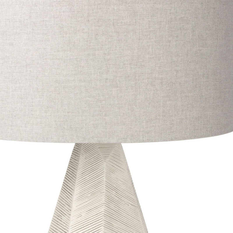 30" Ceramic Round Bedside Lamp With Drum Shade - Cream / Beige
