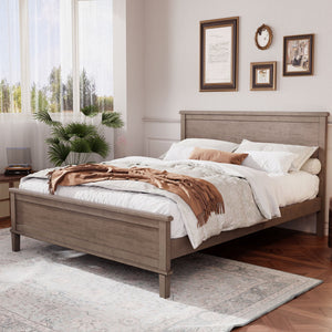 Mid-Century Platform Bed With Headboard And Slat Support, No Box Spring Needed