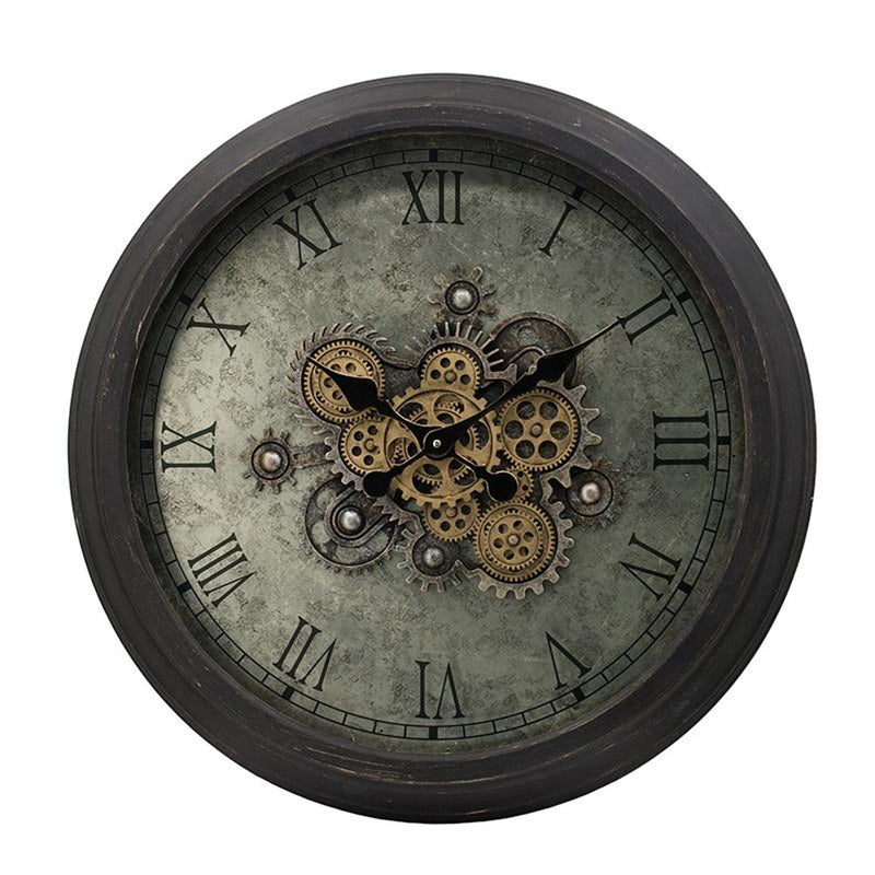 Circle Analog Exposed Gear Wall Clock - Black / Gray