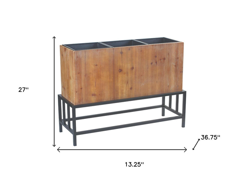 Metal 444" Ounce Rectangular Elevated Planter - Black And Natural