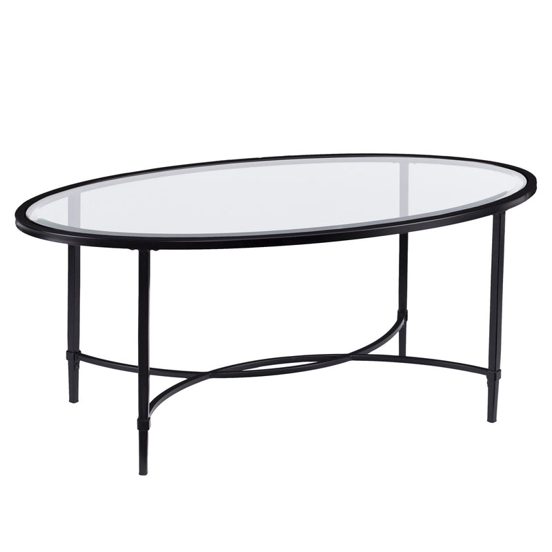 Glass And Metal Oval Coffee Table - Clear / Black