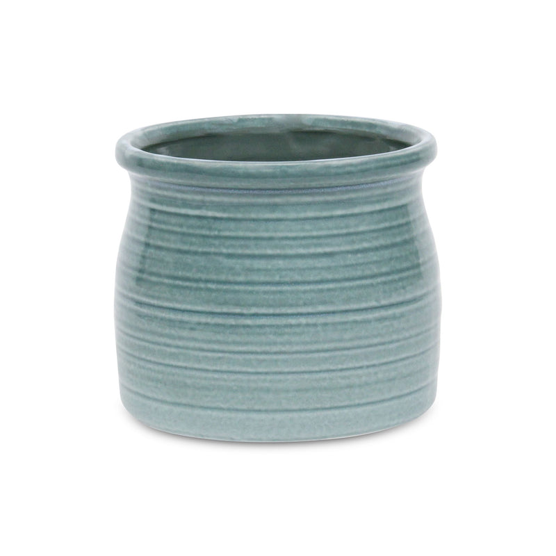 Striped Round Pot Planter (487409) - Celadon