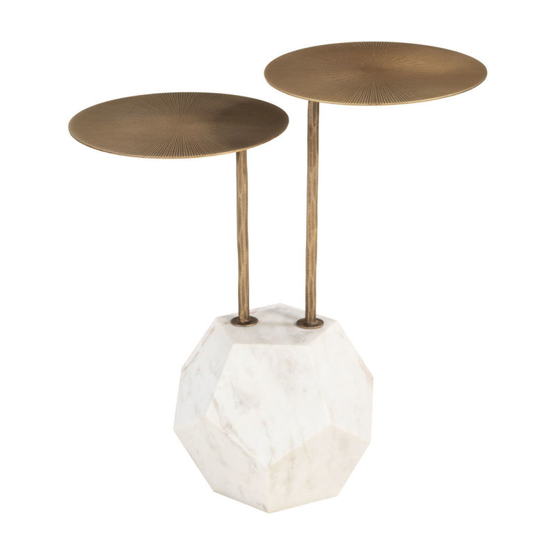 25" Marble Pedestal End Table - White