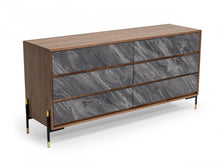 Load image into Gallery viewer, Faux Marble Wood Six Drawer Double Dresser - Walnut And Gray
