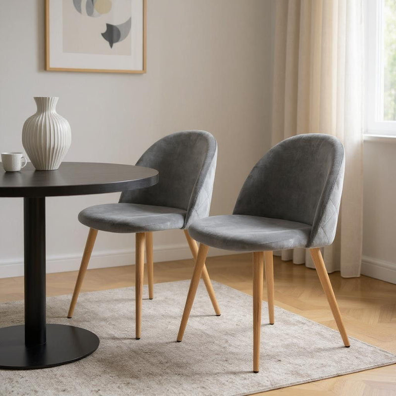 Velvet Metal Dining Side Chairs (Set of 2) - Gray / Oak