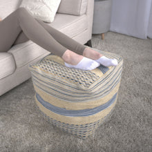 Load image into Gallery viewer, Western - Handcrafted Fabric Pouf, Durable - Natural / Blue
