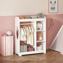 Load image into Gallery viewer, Dress Up Storage With Mirror And Hooks, Clothes Rack With Hanging Rod, 3 Side Hooks, Open Shelves, Top Shelf Organizer - White

