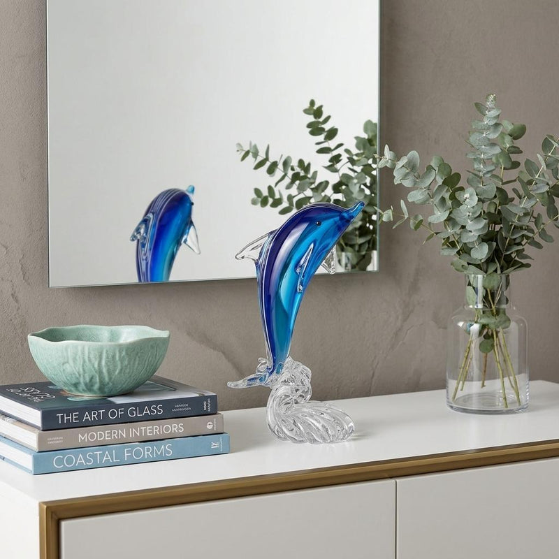 Murano Dolphin Figurine Tabletop Sculpture (390104) - Blue
