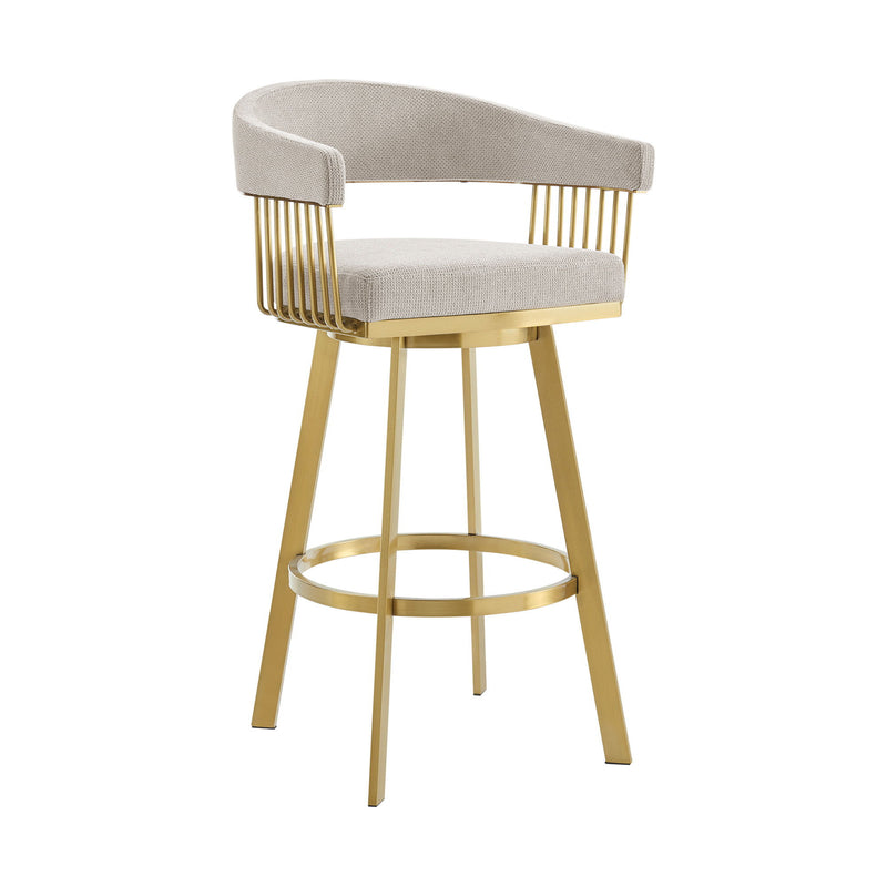 26" Fabric And Stainless Steel Low Back Counter Height Swivel Bar Chair - Gold / Taupe