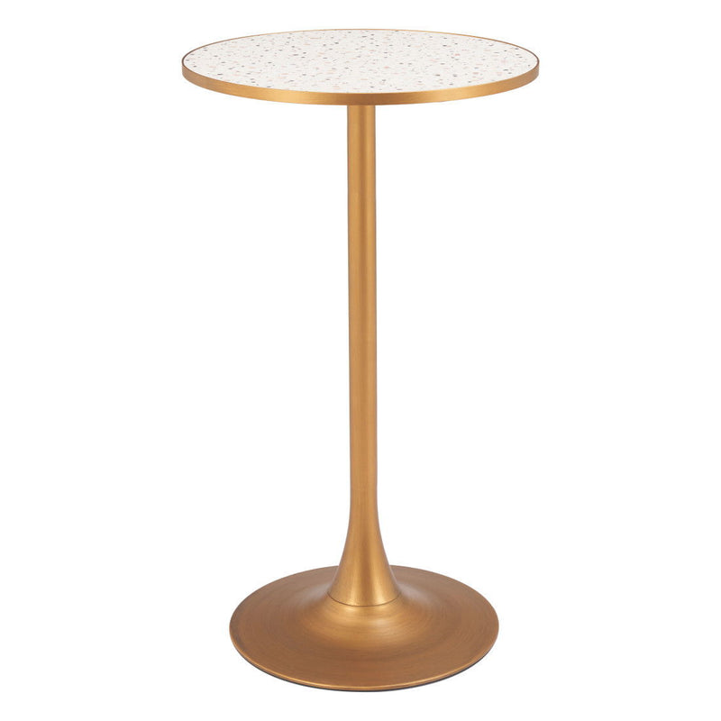 Faux Terrazzo Rounded Bar Table - Beige / Gold