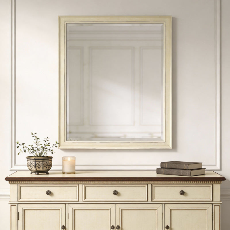 Distressed Wood Framed Accent Mirror - Ivory