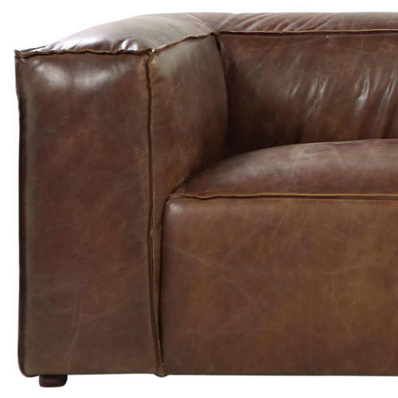 Top Grain Leather Sofa With Black Legs - Brown
