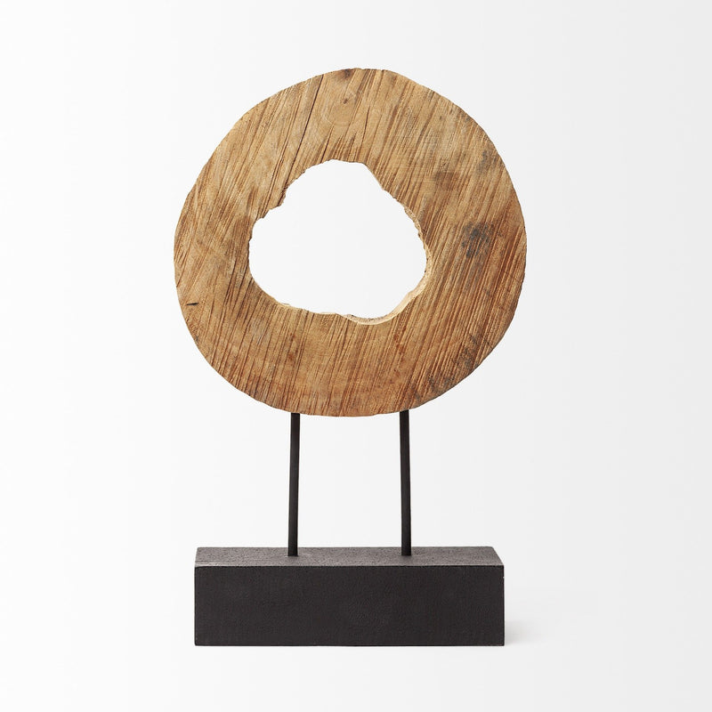 Log Cross Section Tabletop Sculpture - Brown / Black