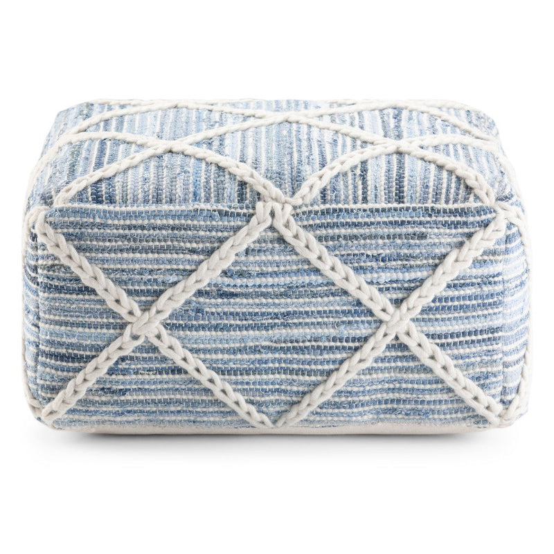 20" Wool Pouf Ottoman - Blue