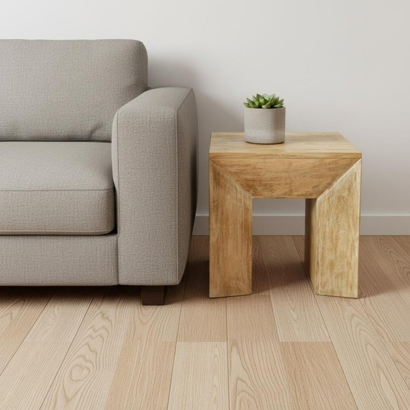 Distressed Solid Wood Square Sled End Table - Natural