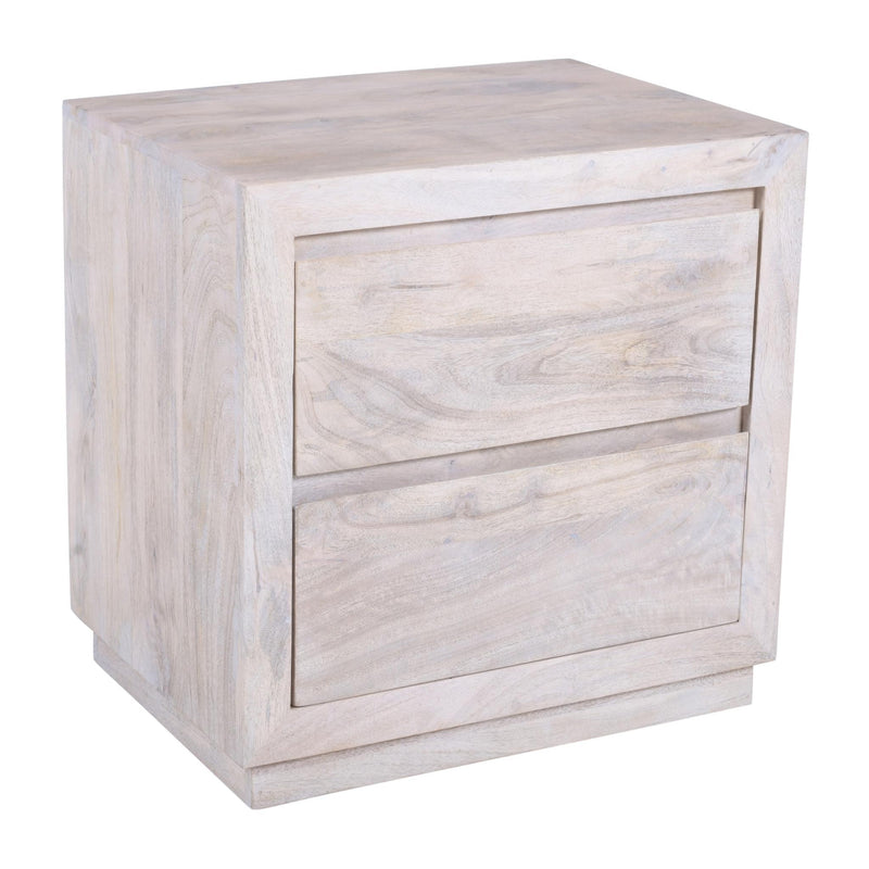 Solid Wood Distressed Two Drawer Nightstand - Ivory