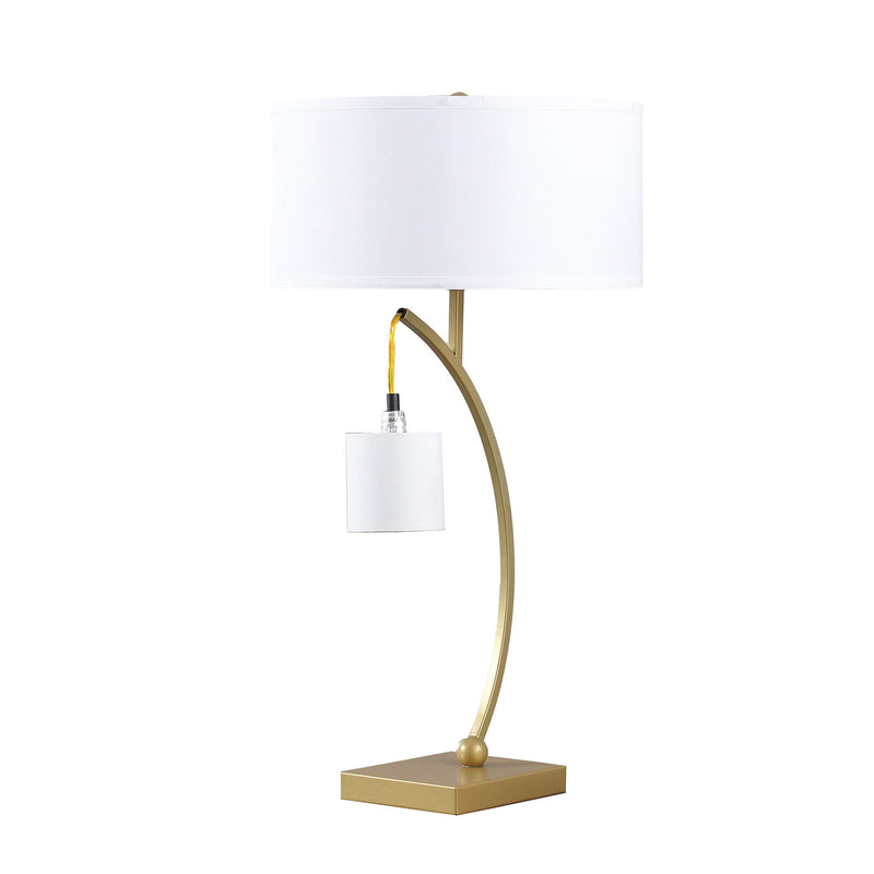 Metal Two Light Arched Table Lamp With White Drum Shade - Gold